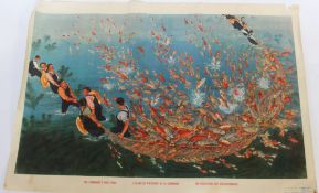 Two vintage Republic Of China colourful school posters, depicting tradition story telling scenes,