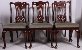 A set of 6 Victorian style Hepplewhite dining chairs having overstuffed velour seats with pieced