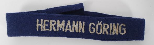 A rare German WW2 Hermann Goring NCO's cufftitle / cuff title patch embroidered blue and white.