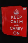 A collection of vintage enamel style metal ww2 ' Keep Calm and Carry On ' signs ( 16 in total )