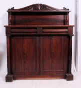 A 19th century early Victorian mahogany chiffonier sideboard raised on a plinth base with twin