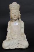 A good 20th century Chinese large carving in marble of Buddha raised on a square plinth base
