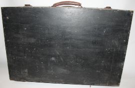 A vintage mid 20th century ebonised pine workmans tool chest having 3/4 opening hinged top with