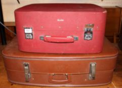 A collection of luggage to include a good large all leather trunk with carry handles and removable