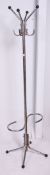 A good 1970's vintage retro chrome tall hatstand having shaped supports with hooks atop.