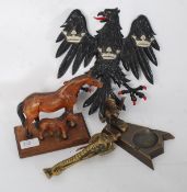 METALWARES; A collection of assorted metal wares to include a cast iron eagle wall plaque,