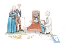 A good Capodimonte Italian ceramic figurine of an elderly couple being photographed by the fountain.