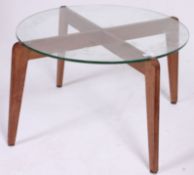 A good retro 1970's teak and glass circular coffee table in the manner of Gio Ponti.