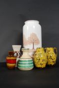 A collection of West German 1970's vases to include large tree design vase,