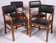 A set of 4 stunning Air Ministry bentwood office desk chairs / armchairs being raised on squared