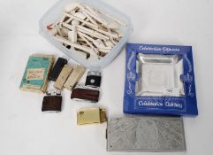 TOBACCIANA: a collection of vintage clay pipes along with lighters including Ronson,