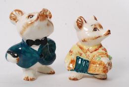 2 Myott goldscheider figurines of dressed mice , gentleman with pipe, lady with basket,