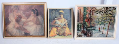 Three vintage framed and glazed pictures, comprising of a ballerina scene,