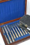 An Edwardian mahogany cased canteen of silverplate cutlery together with 2 cased silver plate sets