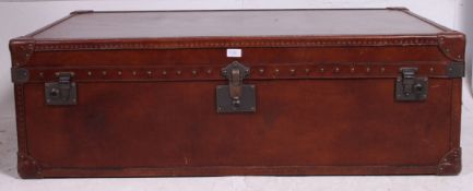 An excellent large 20th century Halo Harvard large double sized leather travel trunk / steamer case