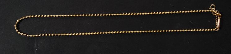 A 9ct gold necklace ladies ball necklace with clasp. Marked 9ct. Weight 7.