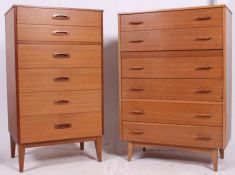 A near pair of straight six 1970's retro oak chest of drawers both having upright bodies with a