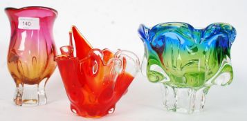 A collection of 3x 20th century Bohemia studio glass studies.