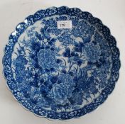 A 19th century Chinese blue and white large plate stylised with fabulous birds of paradise scene
