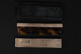 A gentlemans silver hallmarked comb case complete with tortoiseshell case bearing hallmarks for