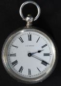A good ladies enamel faced silver hallmarked cased pocket watch by J W Benson. Measures:49g.