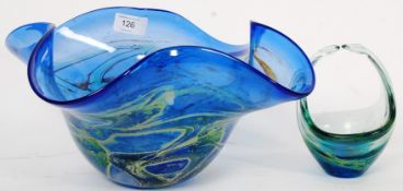 A Maltese 20th century Studio art glass Mdina style handkerchief bowl signed to base along with