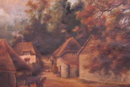A 19th century oil on canvas painting of an olde English country / village scene.