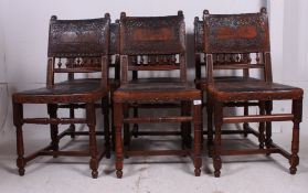 A set of 6 French 19th century walnut and leather dining chairs.