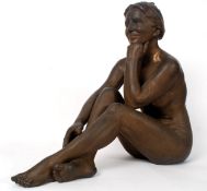 AWLSON, WALTER; THOUGHTFUL NUDE  - A LARGE slip cast ceramic statue study of a seated nude lady.