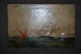 An early 20th century Shabby chic rococo painted 6 leg sofa settee.