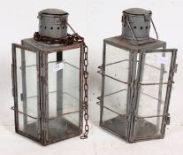 Two large Vintage industrial  grey hanging lanterns (A/F) 43 x 21
