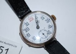 A fabulous 1930's Art Deco silver and enamel faced gentlemans wristwatch.