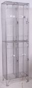 A retro 20th century contemporary  freestanding galvanised steel framed four divisional gym locker