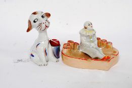 A 1950's Kitsch Japanese ceramic pin cushion dog together with a Japanese ceramic cigarette holder