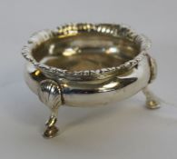 A silver hallmarked Edwardian table salt raised on hoof feet bearing London hallmarks for 1901?