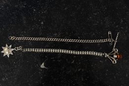 A silver hallmarked Albert chain with star pendant together with an untested white metal chain.