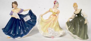 A collection of 3x Royal Doulton figurines to include Elaine HN4718,