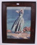Emile Auley; Vacancies En Esterel, 1920's framed oak print of a lady. Details to verso.