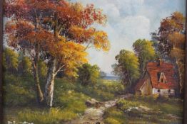 An oil on canvas painting being framed,