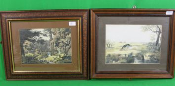 A pair of lithograph prints depicting tw