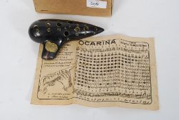 Early 20th century German traverse ceramic Ocarina with instructions and the original box