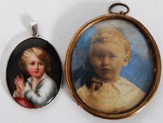 Two Portrait pendants one being on ename