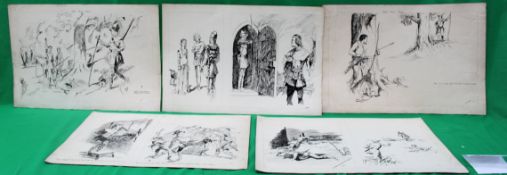 COOTE, MICHAEL; x 8 sketches on 5 pieces