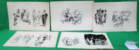 COOTE, MICHAEL; x 9 sketches on 5 pieces