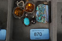 A collection of ladies silver pendants to include mother of pearl inset large pendant,
