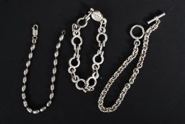 A collection of silver to include silver pocket watch albert style bracelet ,