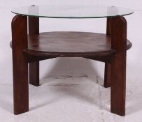 A 1930's Art Deco style oak glass topped table having  a secondary tier beneath.