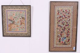 Two twentieth century Chinese embroidered decorative panels (framed and glazed).