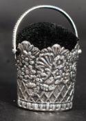 A Silver pin cushion in the shape of a bucket. Weight: 9g.