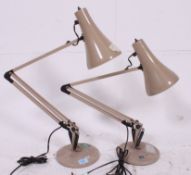2 20th century Industial Herbert Terry anglepoise lamps in beige having pendant shades with